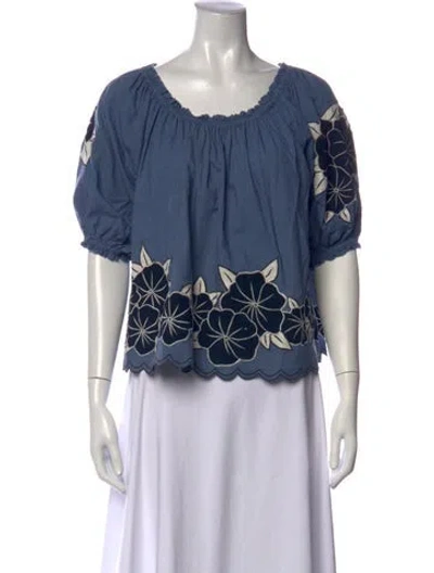 Pre-owned The Great Floral Print Scoop Neck Top In Blue
