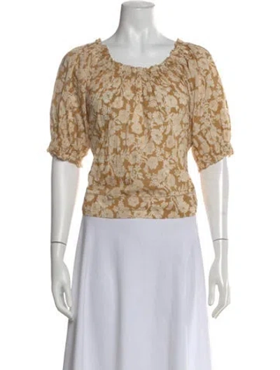 Pre-owned The Great Floral Print Scoop Neck Top In Neutral