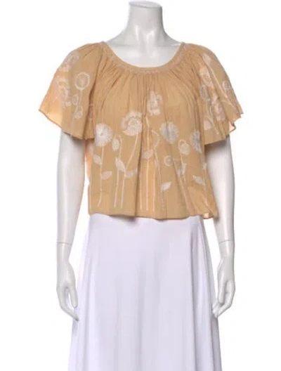 Pre-owned The Great Floral Print Scoop Neck Top In Neutral