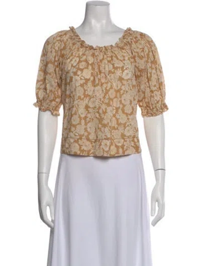 Pre-owned The Great Floral Print Scoop Neck Top In Neutral