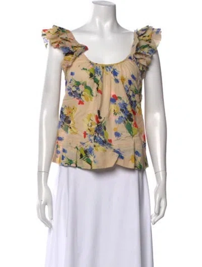 Pre-owned The Great Floral Print Scoop Neck Top In Neutral