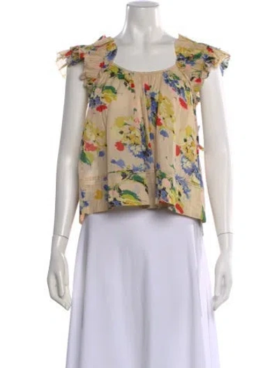Pre-owned The Great Floral Print Scoop Neck Top W/ Tags In Neutral