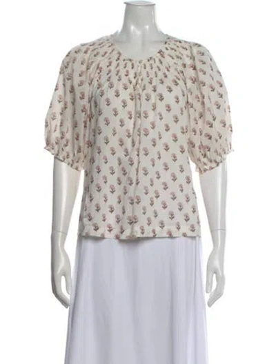 Pre-owned The Great Floral Print Scoop Neck Top In White