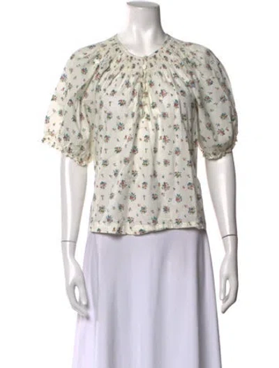 Pre-owned The Great Floral Print Scoop Neck Top In White