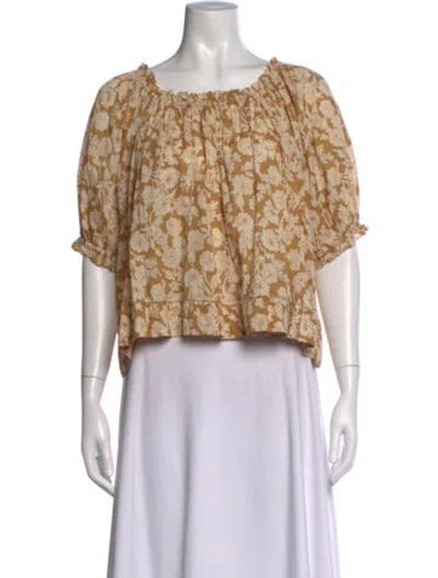 Pre-owned The Great Floral Print Scoop Neck Top In Yellow