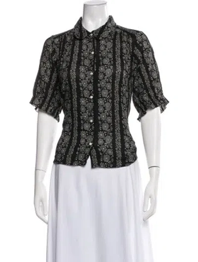 Pre-owned The Great Floral Print Short Sleeve Blouse In Blue