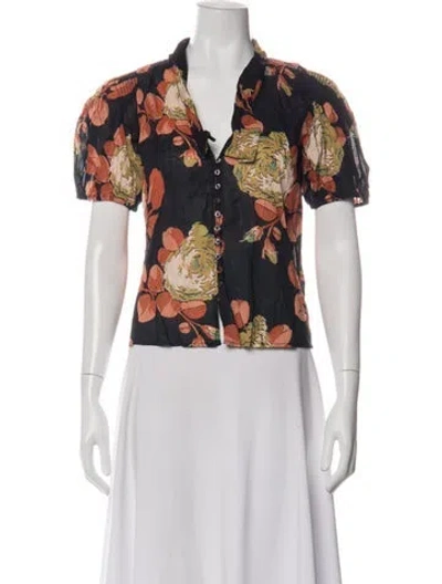 Pre-owned The Great Floral Print Short Sleeve Blouse In Multi