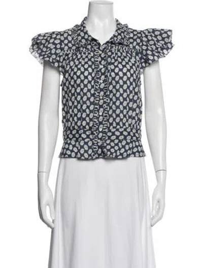 Pre-owned The Great Floral Print Short Sleeve Blouse In Multi