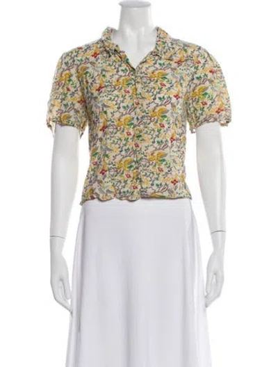 Pre-owned The Great Floral Print Short Sleeve Blouse In Neutral