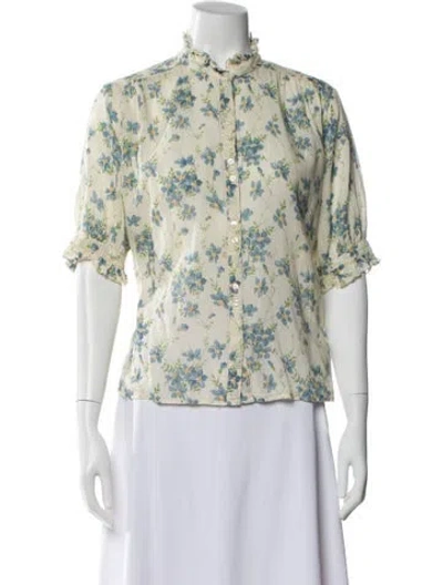 Pre-owned The Great Floral Print Short Sleeve Blouse In Neutral
