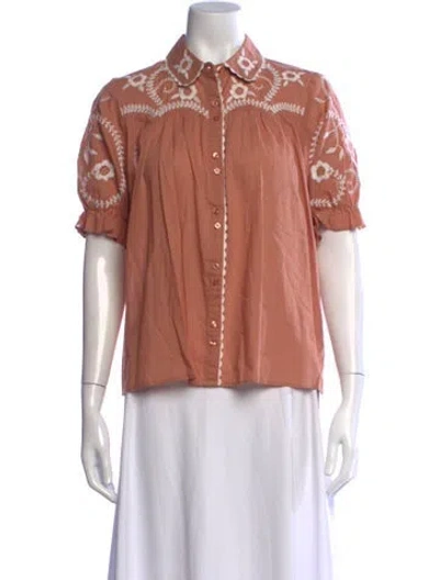 Pre-owned The Great Floral Print Short Sleeve Blouse In Neutral