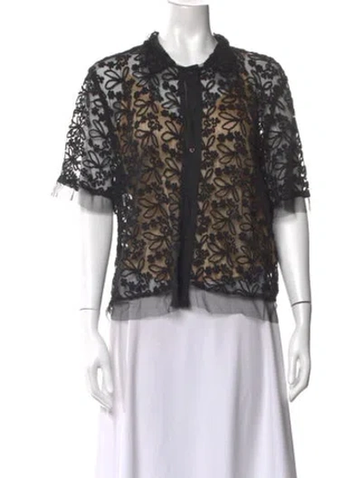 Pre-owned The Great Floral Print Short Sleeve Blouse In Neutral