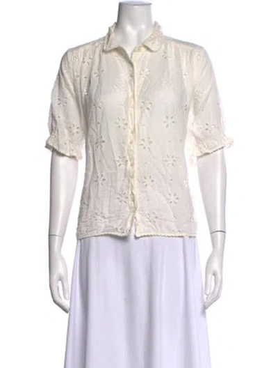 Pre-owned The Great Floral Print Short Sleeve Blouse In Neutrals