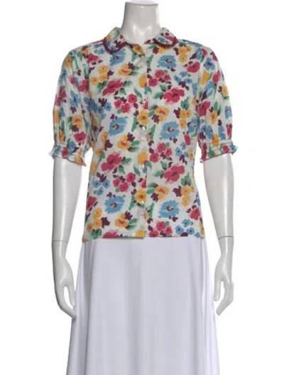 Pre-owned The Great Floral Print Short Sleeve Blouse W/ Tags In White