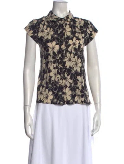 Pre-owned The Great Floral Print Short Sleeve Blouse In White