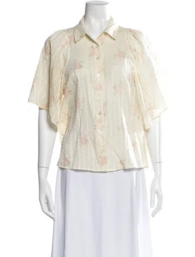 Pre-owned The Great Floral Print Short Sleeve Blouse In White