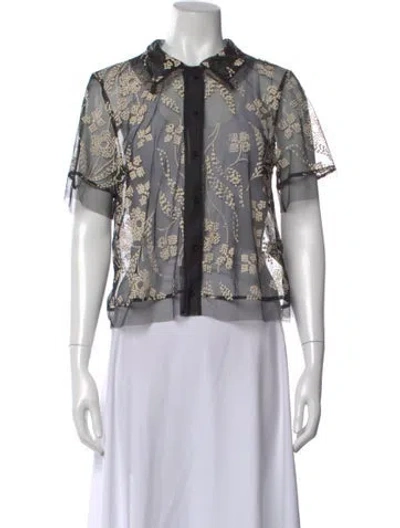 Pre-owned The Great Floral Print Short Sleeve Blouse In White