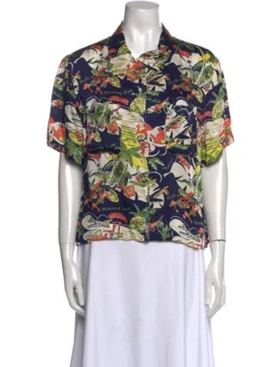 Pre-owned The Great Floral Print Short Sleeve Button-up Top In Black