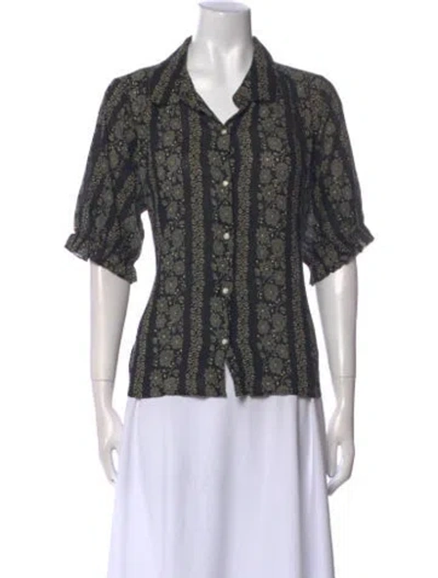 Pre-owned The Great Floral Print Short Sleeve Button-up Top In Black