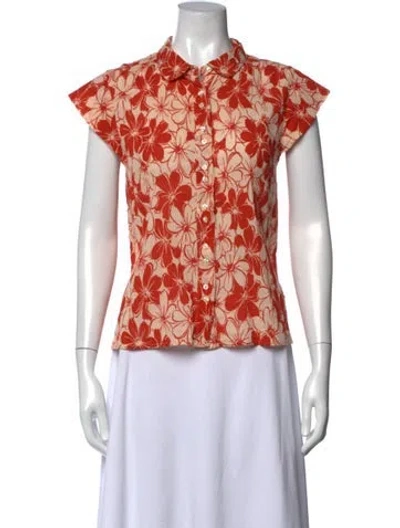 Pre-owned The Great Floral Print Short Sleeve Button-up Top In Neutral