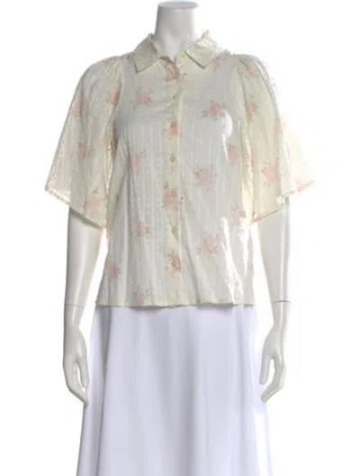 Pre-owned The Great Floral Print Short Sleeve Button-up Top In White