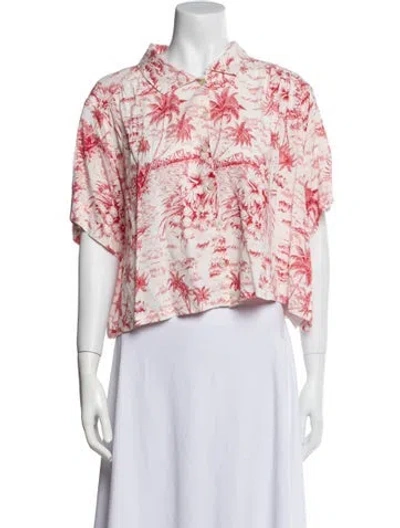 Pre-owned The Great Floral Print Short Sleeve Crop Top In Pink