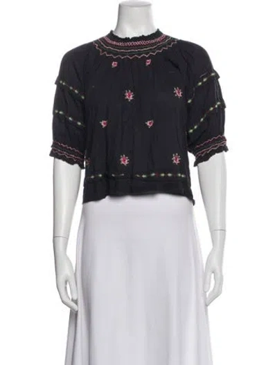 Pre-owned The Great Floral Print Short Sleeve Top In Blue