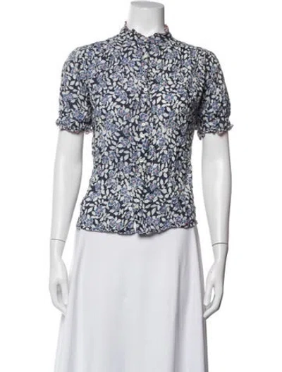 Pre-owned The Great Floral Print Short Sleeve Top In Blue/white