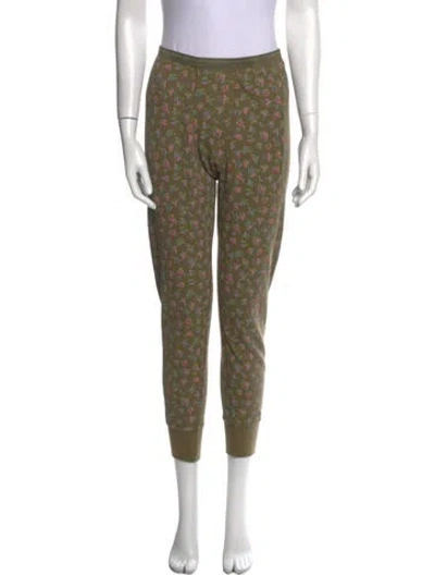 Pre-owned The Great Floral Print Skinny Leg Pants In Green