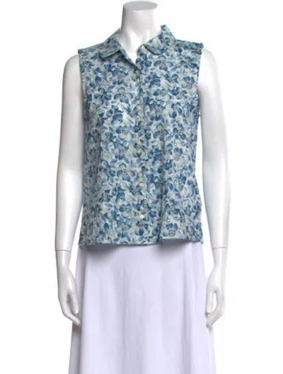 Pre-owned The Great Floral Print Sleeveless Button-up Top In Blue
