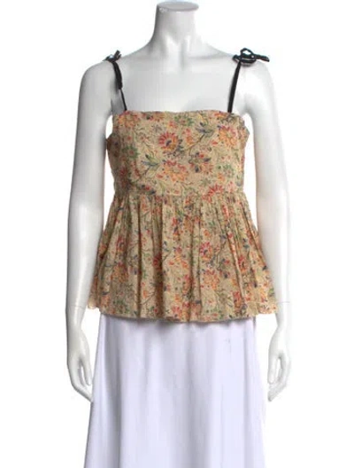 Pre-owned The Great Floral Print Square Neckline Blouse In Neutral