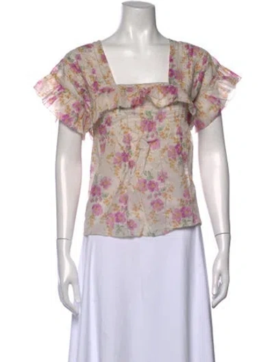 Pre-owned The Great Floral Print Square Neckline Blouse In Neutral