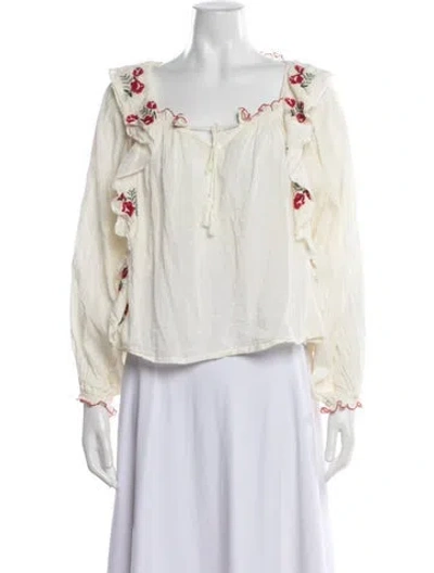 Pre-owned The Great Floral Print Square Neckline Blouse In Neutrals