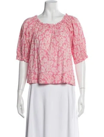 Pre-owned The Great Floral Print Square Neckline Blouse W/ Tags In Pink