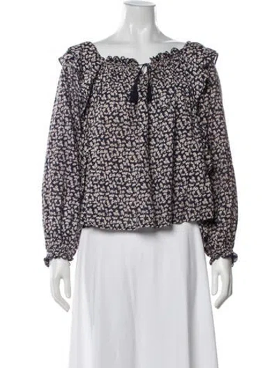 Pre-owned The Great Floral Print Square Neckline Blouse In White