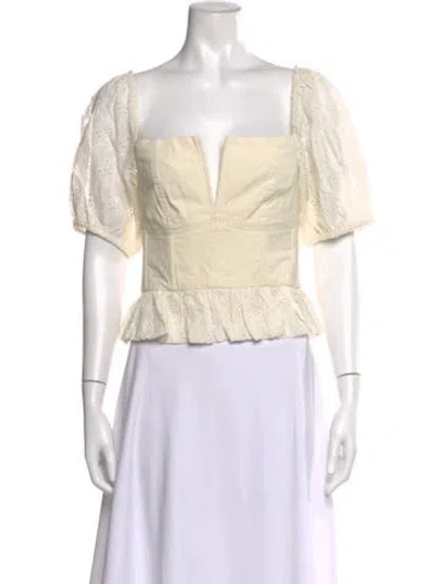 Pre-owned The Great Floral Print Square Neckline Blouse In White