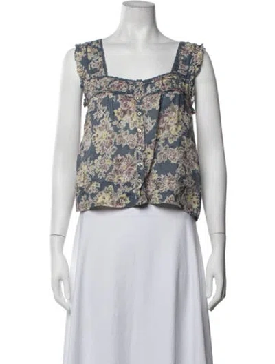 Pre-owned The Great Floral Print Square Neckline Blouse In White