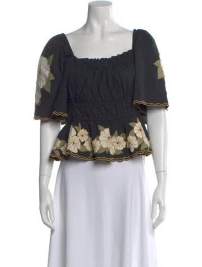 Pre-owned The Great Floral Print Square Neckline Crop Top In Black