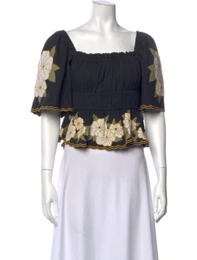Pre-owned The Great Floral Print Square Neckline Crop Top In Black