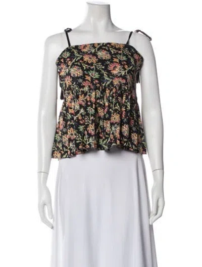 Pre-owned The Great Floral Print Square Neckline Crop Top In Brown