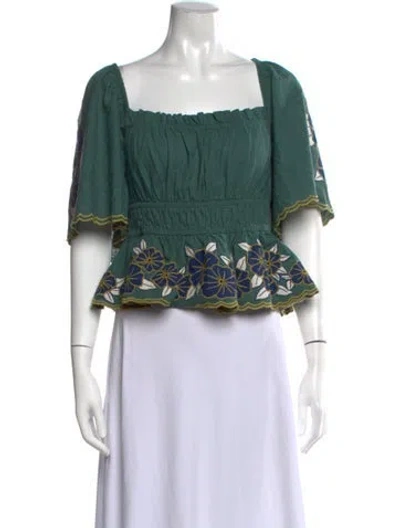 Pre-owned The Great Floral Print Square Neckline Crop Top In Green