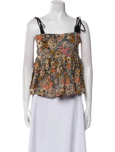 Pre-owned The Great Floral Print Square Neckline Crop Top In Neutral