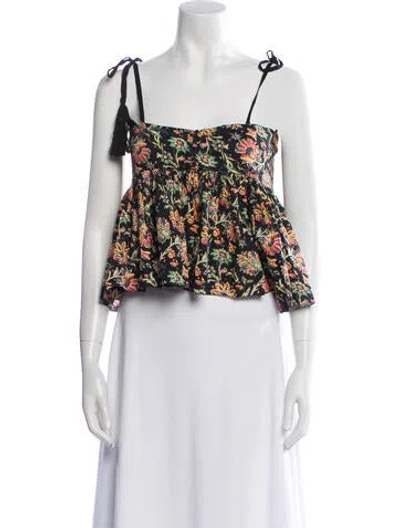 Pre-owned The Great Floral Print Square Neckline Crop Top In Neutral