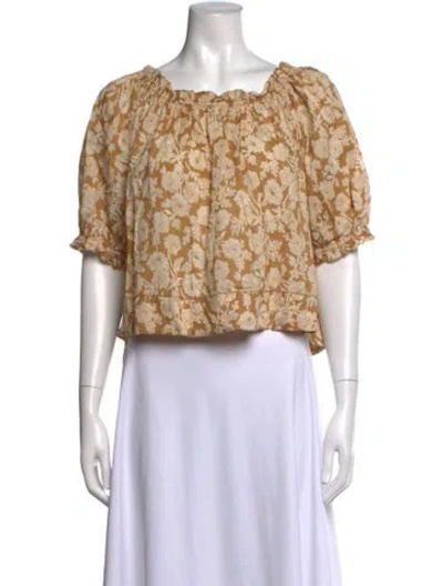 Pre-owned The Great Floral Print Square Neckline Crop Top In Neutrals