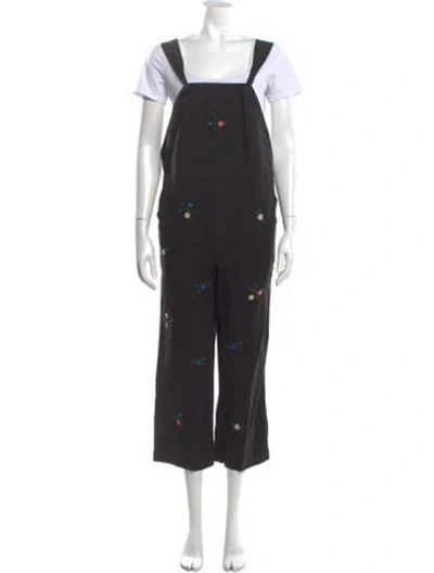 Pre-owned The Great Floral Print Square Neckline Overalls In Black