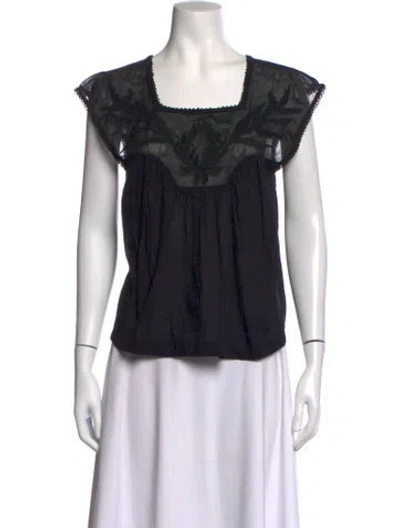 Pre-owned The Great Floral Print Square Neckline Top In Black