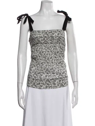 Pre-owned The Great Floral Print Square Neckline Top In Blue