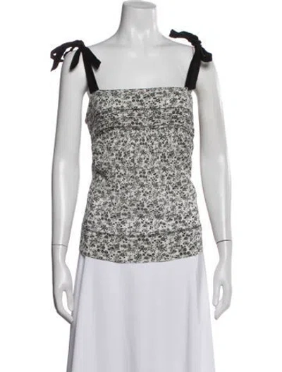 Pre-owned The Great Floral Print Square Neckline Top In Blue