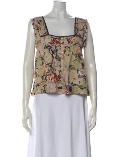 Pre-owned The Great Floral Print Square Neckline Top In Neutral
