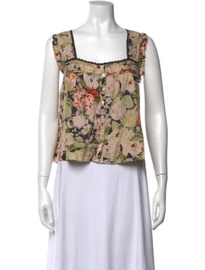 Pre-owned The Great Floral Print Square Neckline Top In Neutrals